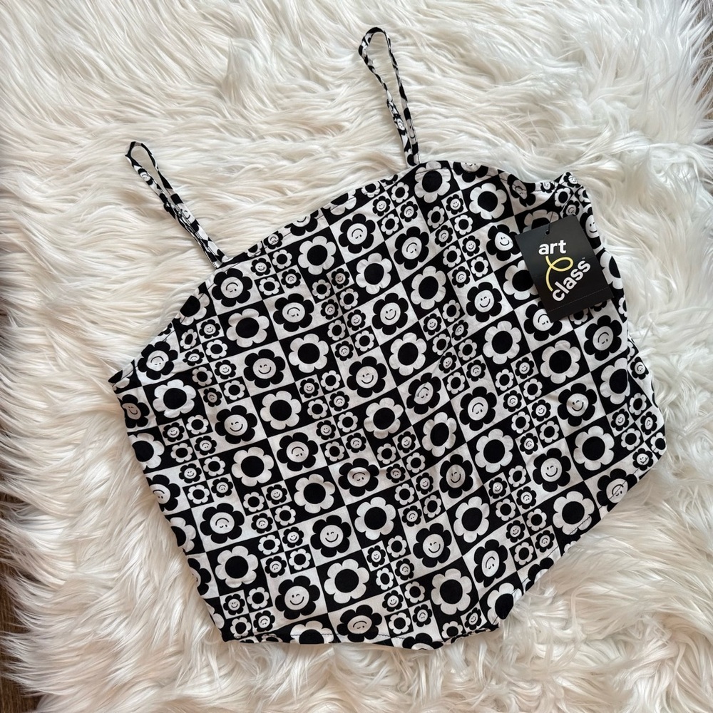 Art Class Smiley Daisy Tank Top Girls XL 18/20 Black White Cami NWT - Picture 1 of 8